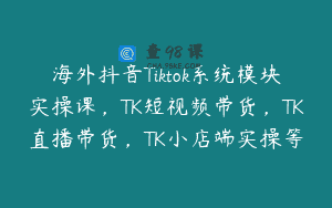 海外抖音Tiktok系统模块实操课，TK短视频带货，TK直播带货，TK小店端实操等