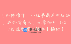 可矩阵操作，小红书商单新玩法，适合所有人，无需粉丝门槛，1粉丝也可以接单【揭秘】