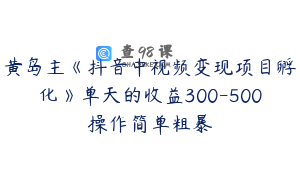 黄岛主《抖音中视频变现项目孵化》单天的收益300-500操作简单粗暴