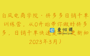 白凤电商学院·拼多多日销千单训练营，从0开始带你做好拼多多，日销千单快速复制（更新知2023年3月）
