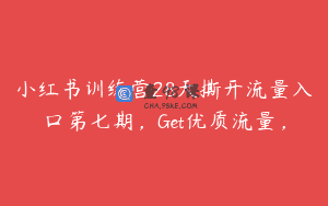 小红书训练营28天撕开流量入口第七期，Get优质流量，