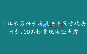 小红书男粉引流玩法不废号玩法日引100男粉变现路径多操