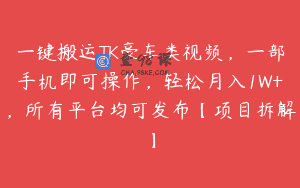 一键搬运TK豪车类视频，一部手机即可操作，轻松月入1W+，所有平台均可发布【项目拆解】