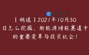 【胡琪】2021年10月30日怎么挖掘,新能源储能赛道中的重要变革与投资机会!