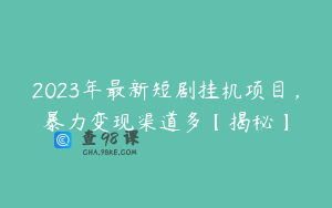 2023年最新短剧挂机项目，暴力变现渠道多【揭秘】