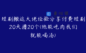 短剧搬运大佬经验分享付费短剧20天撸20个(他能吃肉我们就能喝汤)