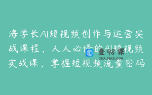 海学长AI短视频创作与运营实战课程，人人必修的AI短视频实战课，掌握短视频流量密码