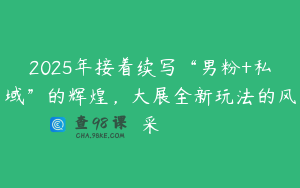 2025年接着续写“男粉+私域”的辉煌，大展全新玩法的风采