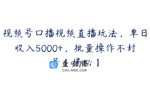 视频号囗播视频直播玩法，单日收入5000+，批量操作不封号【揭秘】