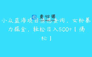 小众蓝海项目情感查询，女粉暴力掘金，轻松日入500+【揭秘】