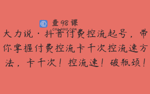 大力说·抖音付费控流起号，带你掌握付费控流卡千次控流速方法，卡千次！控流速！破瓶颈！