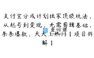 支付宝分成计划独家顶级玩法，从起号到变现，无需剪辑基础，条条爆款，天天上热门【项目拆解】