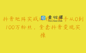 抖音矩阵实战课程：新手从0到100万粉丝，全套抖音变现实操