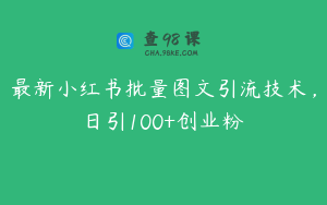 最新小红书批量图文引流技术，日引100+创业粉