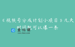 《视频号分成计划小项目》几天时间就可以爆一条