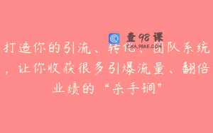 打造你的引流、转化、团队系统,让你收获很多引爆流量、翻倍业绩的“杀手锏”
