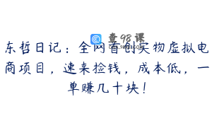 东哲日记:全网首创实物虚拟电商项目,速来捡钱,成本低,一单赚几十块!