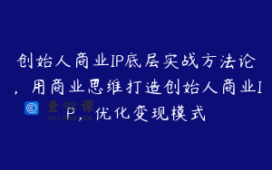 创始人商业IP底层实战方法论，用商业思维打造创始人商业IP，优化变现模式