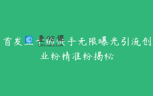 首发五千的快手无限曝光引流创业粉精准粉揭秘