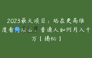 2023最火项目:站在更高维度看待项目,普通人如何月入十万【揭秘】