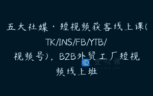 五大社媒·短视频获客线上课(TK/INS/FB/YTB/视频号)，B2B外贸工厂短视频线上班