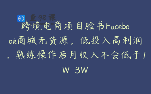 跨境电商项目脸书Facebook商城无货源，低投入高利润，熟练操作后月收入不会低于1W-3W