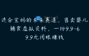 适合宝妈的未来赛道，售卖婴儿辅食虚拟资料，一份9.9-69.9元闭眼赚钱