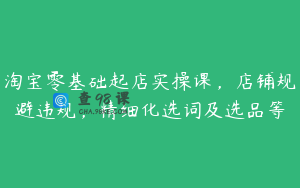 淘宝零基础起店实操课,店铺规避违规,精细化选词及选品等