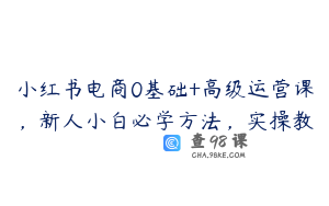 小红书电商0基础+高级运营课，新人小白必学方法，实操教