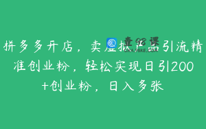 拼多多开店，卖虚拟产品引流精准创业粉，轻松实现日引200+创业粉，日入多张