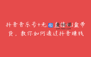抖音音乐号+无人直播+U盘带货，教你如何通过抖音赚钱