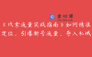 《线索流量实战指南》如何精准定位，引爆新号流量，导入私域