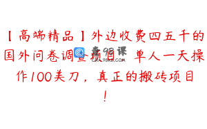 【高端精品】外边收费四五千的国外问卷调查项目，单人一天操作100美刀，真正的搬砖项目！