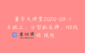 量学大讲堂2020-09-18 姚工：分型抓反弹，N3找牛股 视频