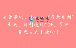 流量密码，小红书“每天系列”引流，日引流1000+，多种变现方式【揭秘】