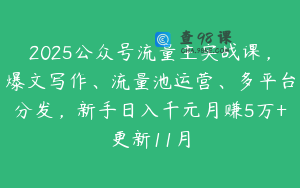 2025公众号流量主实战课，爆文写作、流量池运营、多平台分发，新手日入千元月赚5万+更新11月