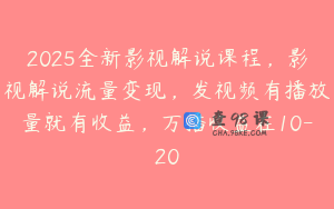 2025全新影视解说课程，影视解说流量变现，发视频有播放量就有收益，万播收益在10-20