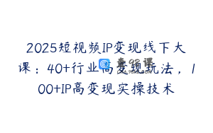 2025短视频IP变现线下大课:40+行业高变现玩法,100+IP高变现实操技术