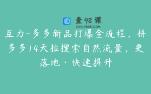 互力-多多新品打爆全流程，拼多多14天拉搜索自然流量，更落地·快速提升