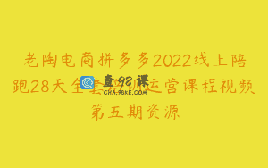 老陶电商拼多多2022线上陪跑28天全套培训运营课程视频第五期资源