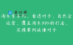 淘系全系列，看透对手，自然会运营，覆盖淘系99%的打法，实操案例读懂对手