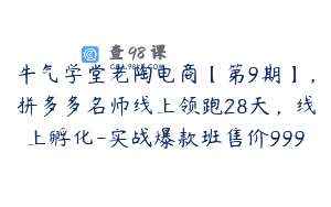 牛气学堂老陶电商【第9期】，拼多多名师线上领跑28天，线上孵化-实战爆款班售价999