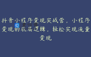 抖音小程序变现实战营，小程序变现的底层逻辑，轻松实现流量变现