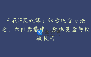 三农IP实战课：账号运营方法论，六件套搭建，数据复盘与投放技巧