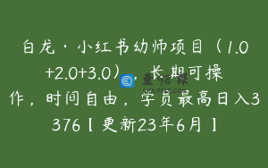 白龙·小红书幼师项目（1.0+2.0+3.0），长期可操作，时间自由，学员最高日入3376【更新23年6月】