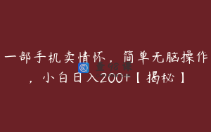 一部手机卖情怀，简单无脑操作，小白日入200+【揭秘】
