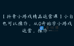 【抖音小游戏精品运营课】小白也可以操作，从0开始学小游戏运营，操作…