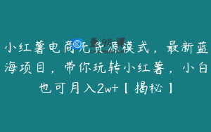 小红薯电商无货源模式，最新蓝海项目，带你玩转小红薯，小白也可月入2w+【揭秘】
