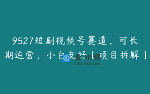 9527短剧视频号赛道，可长期运营，小白友好【项目拆解】
