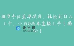 租赁手机蓝海项目，轻松到日入上千，小白0成本直接上手【揭秘】